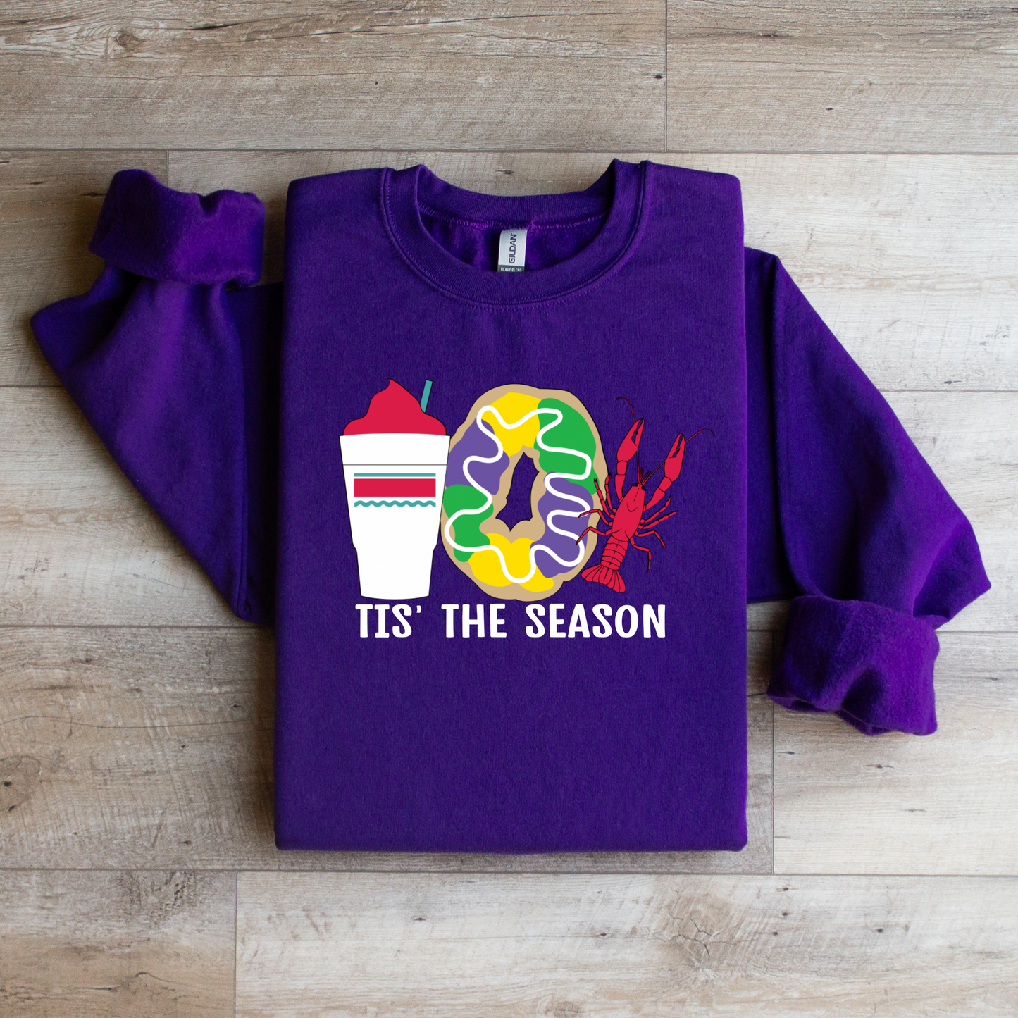 Mardi Gras Sweatshirt | Daiquiri, King Cake, & Crawfish Design | Festive Carnival Pullover | Tis' The Season