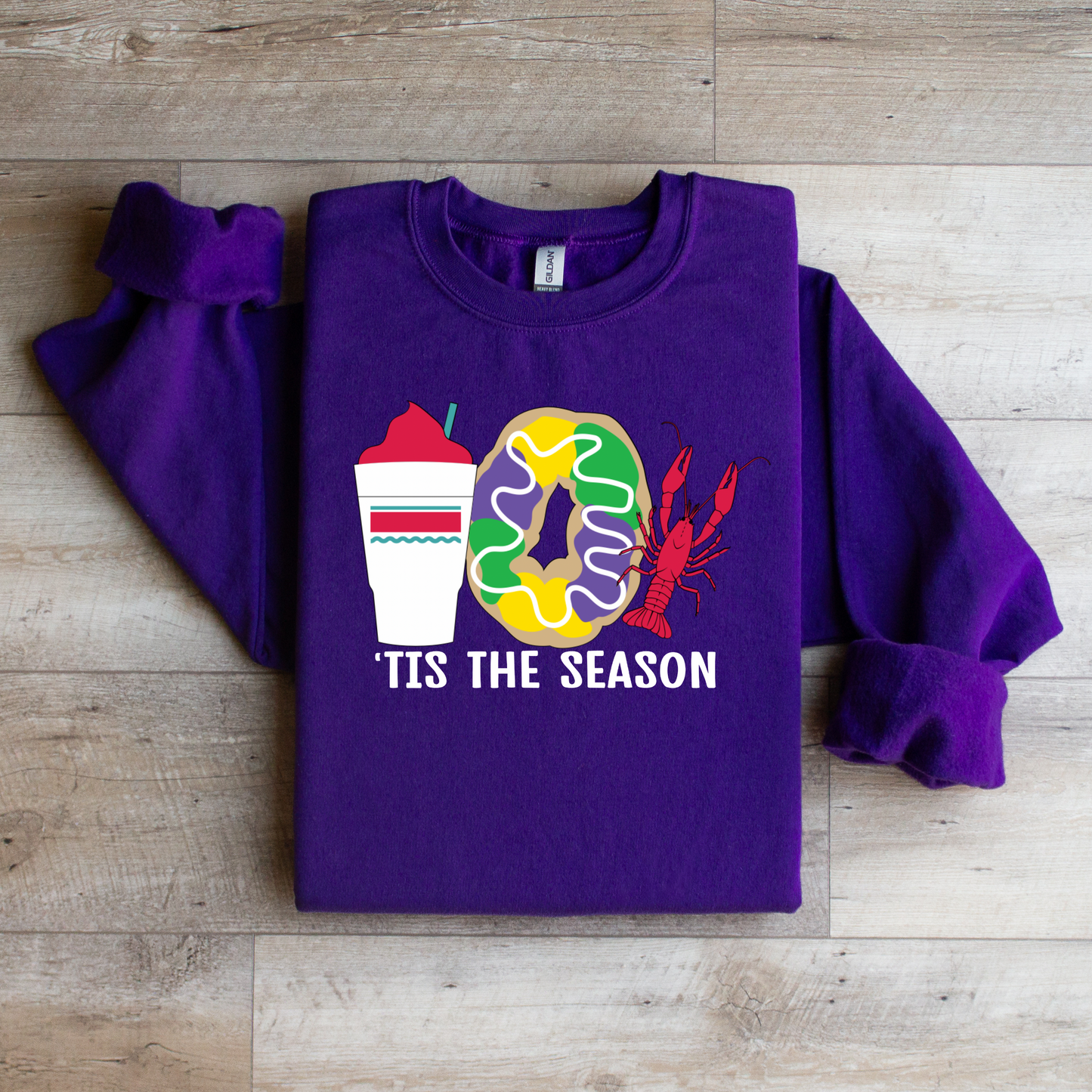 Mardi Gras Sweatshirt | Daiquiri, King Cake & Crawfish Design | Festive Carnival Pullover | 'Tis The Season