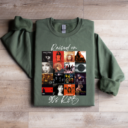 Raised on 90’s R&B Album Cover Sweatshirt | Nostalgic Music Graphic Tee | Retro Music Apparel