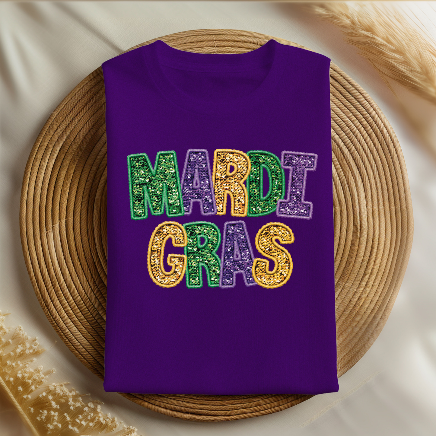 Faux Embroidered Sequin Mardi Gras Shirt | Festive Carnival Shirt | Cozy Mardi Gras Apparel