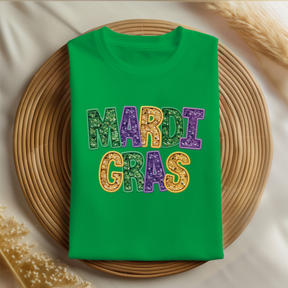 Faux Embroidered Sequin Mardi Gras Shirt | Festive Carnival Shirt | Cozy Mardi Gras Apparel