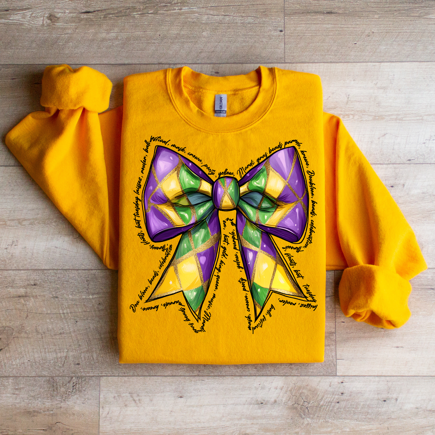 Mardi Gras Coquette Bow Sweatshirt | Festive Bow Graphic Tee | Trendy Carnival Top