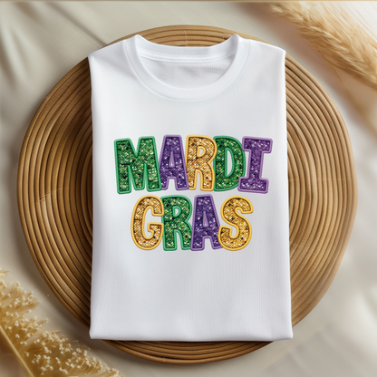 Faux Embroidered Sequin Mardi Gras Shirt | Festive Carnival Shirt | Cozy Mardi Gras Apparel