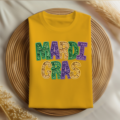 Faux Embroidered Sequin Mardi Gras Shirt | Festive Carnival Shirt | Cozy Mardi Gras Apparel