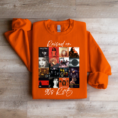 Raised on 90’s R&B Album Cover Sweatshirt | Nostalgic Music Graphic Tee | Retro Music Apparel