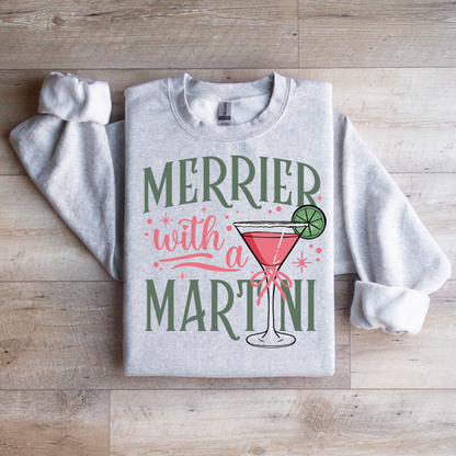 Merrier with a Martini Sweatshirt | Festive Holiday Pullover | Cozy Christmas Apparel