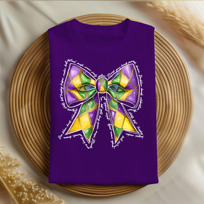 Mardi Gras Coquette Bow Shirt | Festive Bow Graphic Tee | Trendy Carnival Top