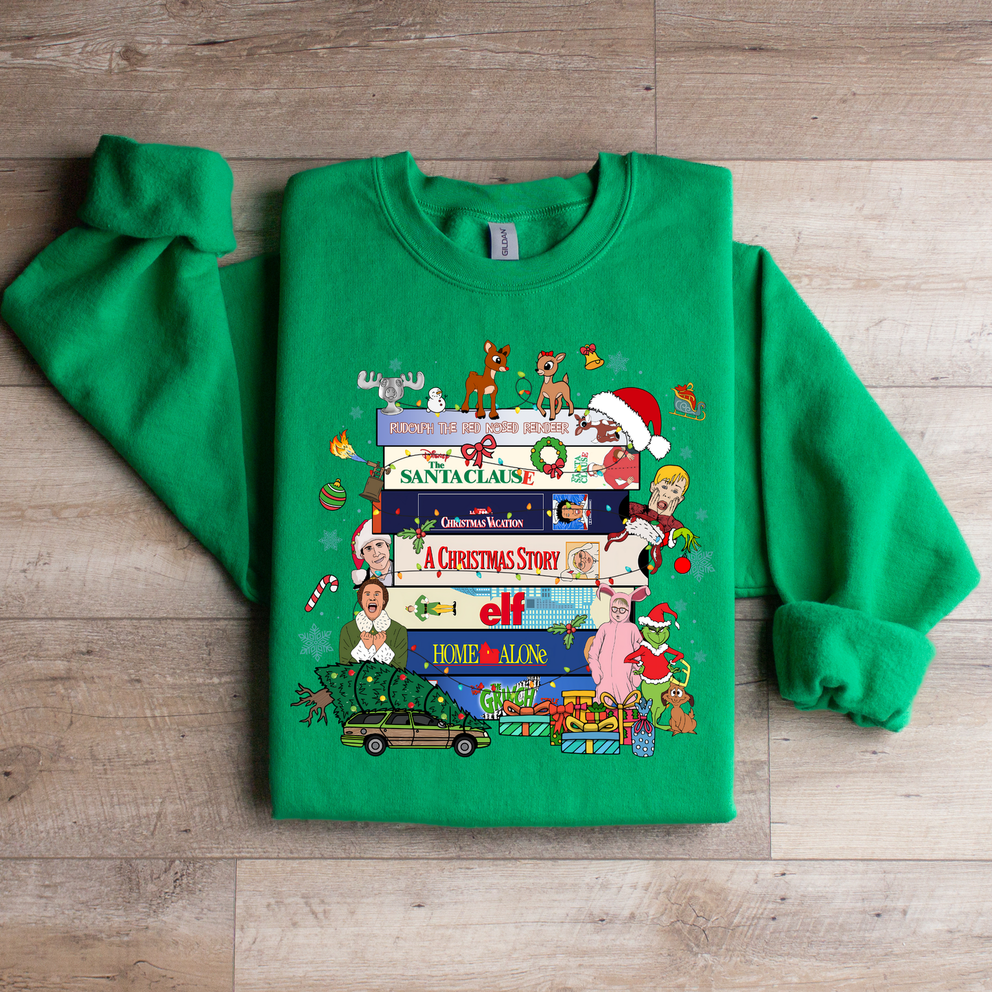 Retro Christmas VHS Tapes Sweatshirt | Grinch, Elf, Santa Claus Movie Pullover | Nostalgic Holiday Apparel