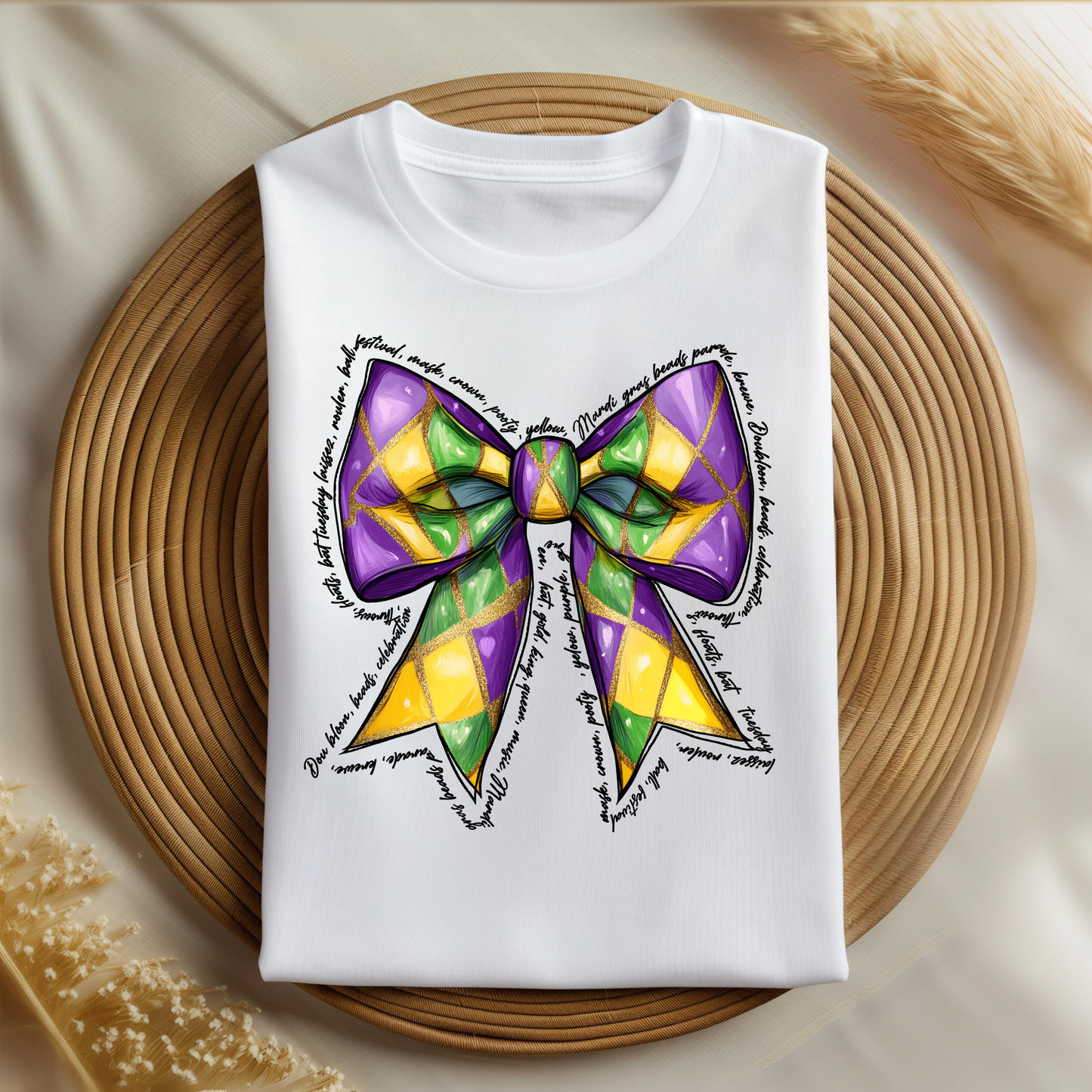 Mardi Gras Coquette Bow Shirt | Festive Bow Graphic Tee | Trendy Carnival Top