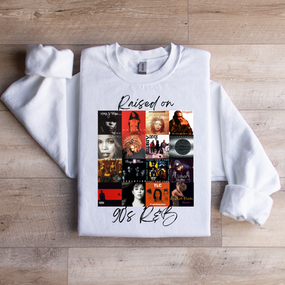 Raised on 90’s R&B Album Cover Sweatshirt | Nostalgic Music Graphic Tee | Retro Music Apparel